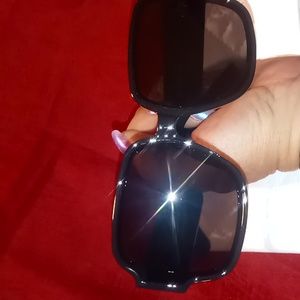 Sun glasses & Case Red,Green side band with black frames white faux leather case